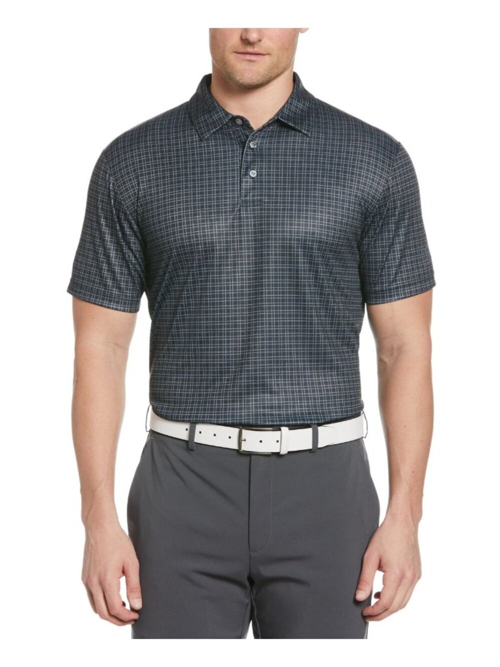 PGA Tour Mens Plaid Print Short Sleeve Polo Golf Shirt Black Size XL NWT